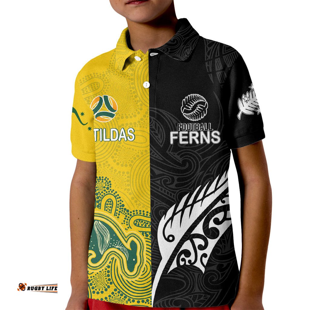 Personalised Matildas Mix Football Ferns Kid Polo ShirtWorld Cup Aboriginal Tribal Style