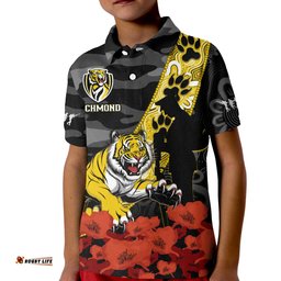 Richmond Football ANZACPolo Shirt KID Tigers Aboriginal Mix Poppy Camouflage