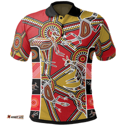 Kid Aboriginal Polo Shirts, Kangaroo Dot Painting Patterns