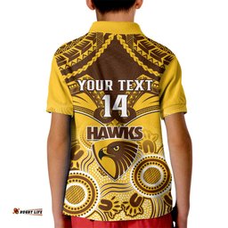 Personalised Hawthorn Football Kid Polo Shirt Hawks Aboriginal Mix Polynesian Pattern