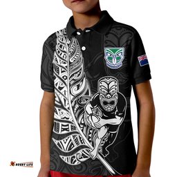 Custom Text And Number New Zealand Tiki Rugby Polo Shirt KID NZ Warriors Fern Maori Style