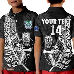 Custom Text And Number New Zealand Tiki Rugby Polo Shirt KID NZ Warriors Fern Maori Style