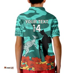 Custom Matildas ANZAC Day Kid Polo Shirt Lest We Forget Poppies Mix Camouflage Turquoise