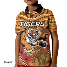 Custom Wests Tigers Rugby ANZAC Kid Polo Shirt Aboriginal and Army Patterns