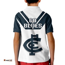 Carlton FootballKid Polo Shirt Go Blues White Simple Style