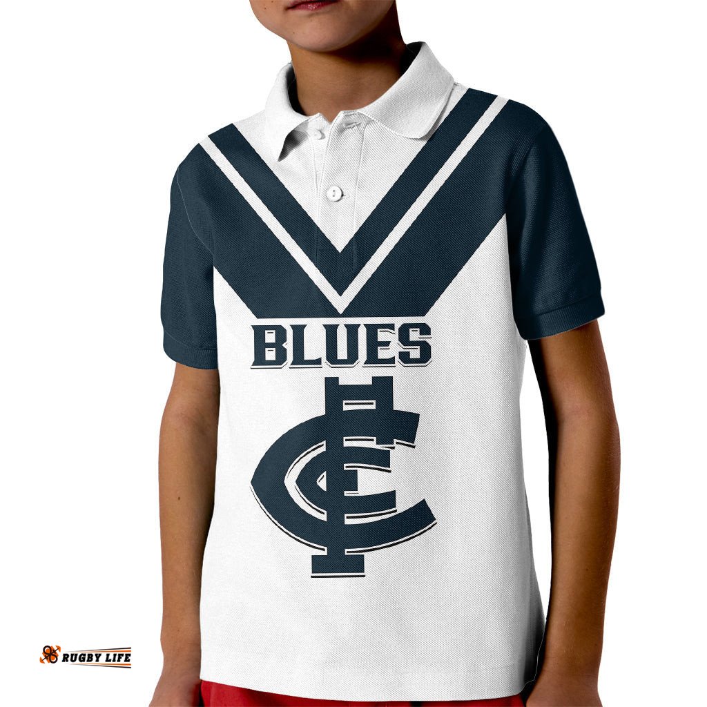 Carlton FootballKid Polo Shirt Go Blues White Simple Style