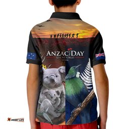 Australia and New Zealand ANZAC Day Kid Polo Shirt Tui Bird and Koala mix Maori and Aboriginal Pattern