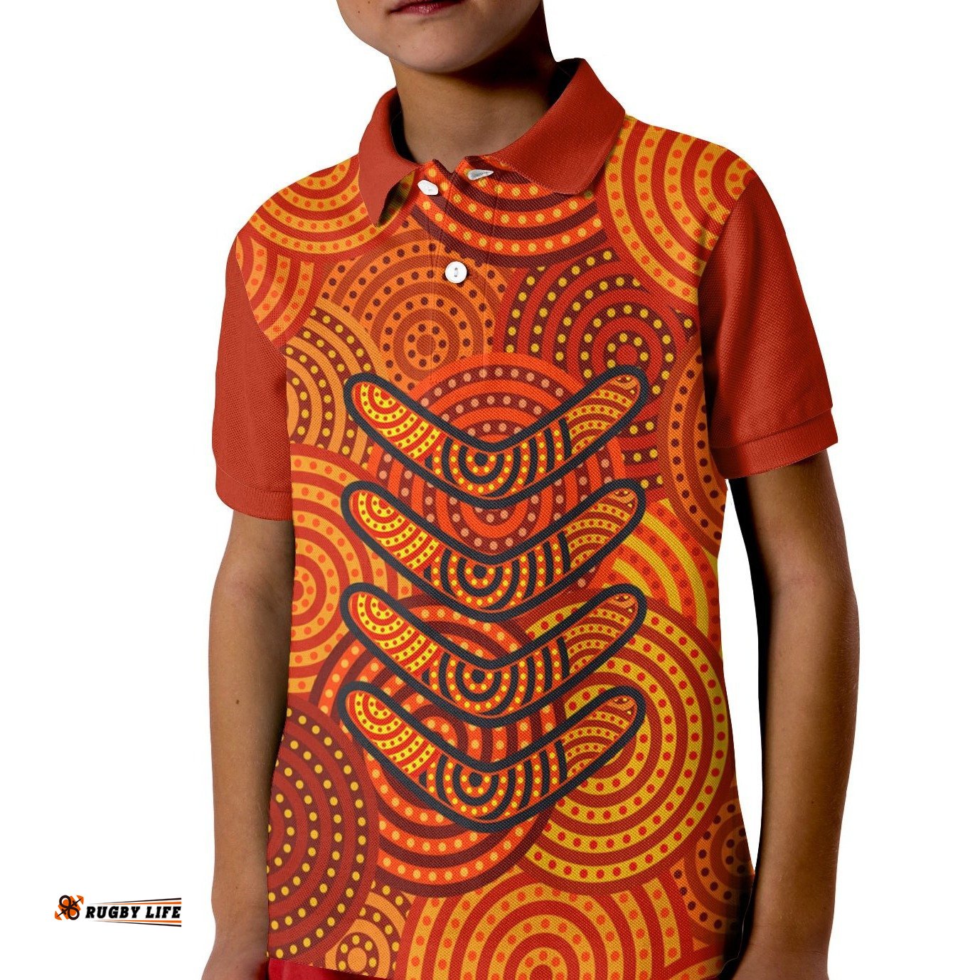 Aboriginal Kid Polo Shirt - Aboriginal Boomerangs And Dot Circle