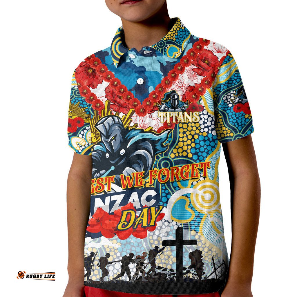 Personalised Titans ANZAC Day Kid Polo Shirt Aboriginal Rising Sun