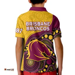 Broncos Rugby Kid Polo Shirt Brisbane 1987 Indigenous Art