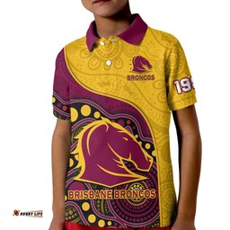 Broncos Rugby Kid Polo Shirt Brisbane 1987 Indigenous Art