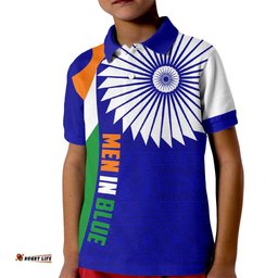 Custom India Cricket Kid Polo Shirt Men in Blue World CupBharat Flag Style