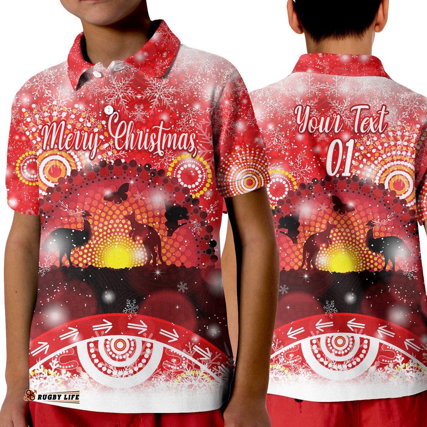 Custom Personalised Australia Indigenous Flag Christmas Polo Shirt KID Original Style - Red