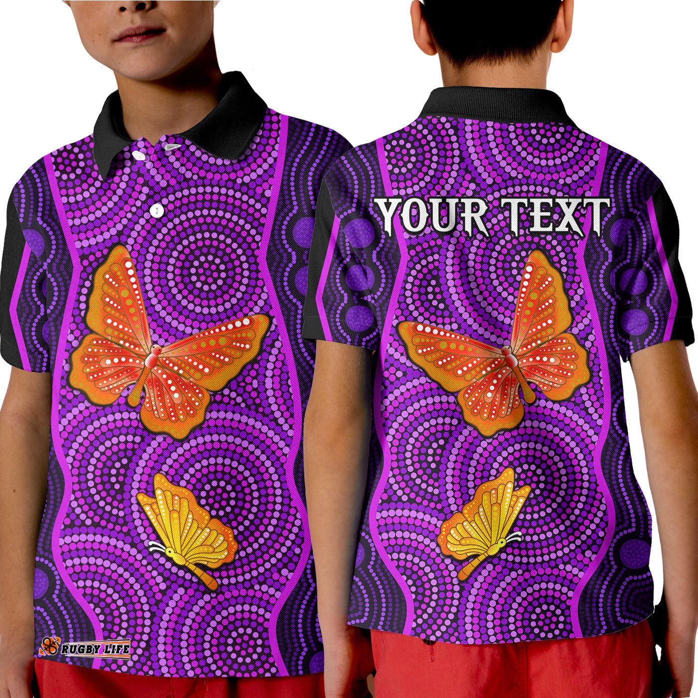 Custom Personalised Aboriginal Dot Polo Shirt KID Butterfly Natural Beauty