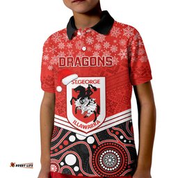 Custom Dragons Rugby Christmas Kid Polo Shirt Merry XmasMix Aboriginal Art