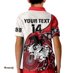 Custom Text And Number Dragons Rugby Kid Polo Shirt St George Illawarra 1998 Indigenous Art