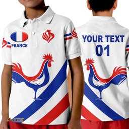 Custom Personalised France Rugby Polo Shirt KID Simple Style - White