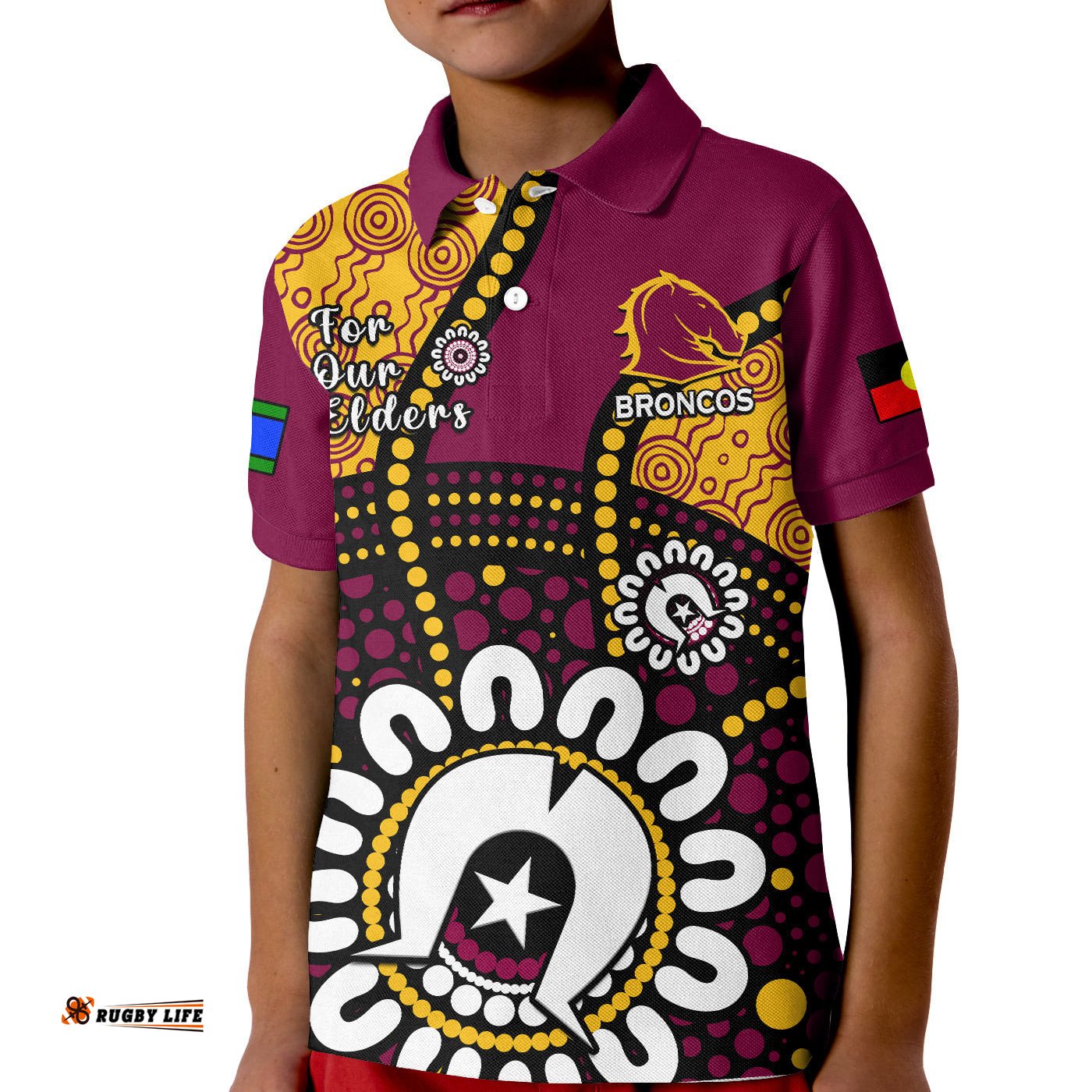 Brisbane Broncos Rugby NAIDOCPolo Shirt KID For Our Elders Aboriginal