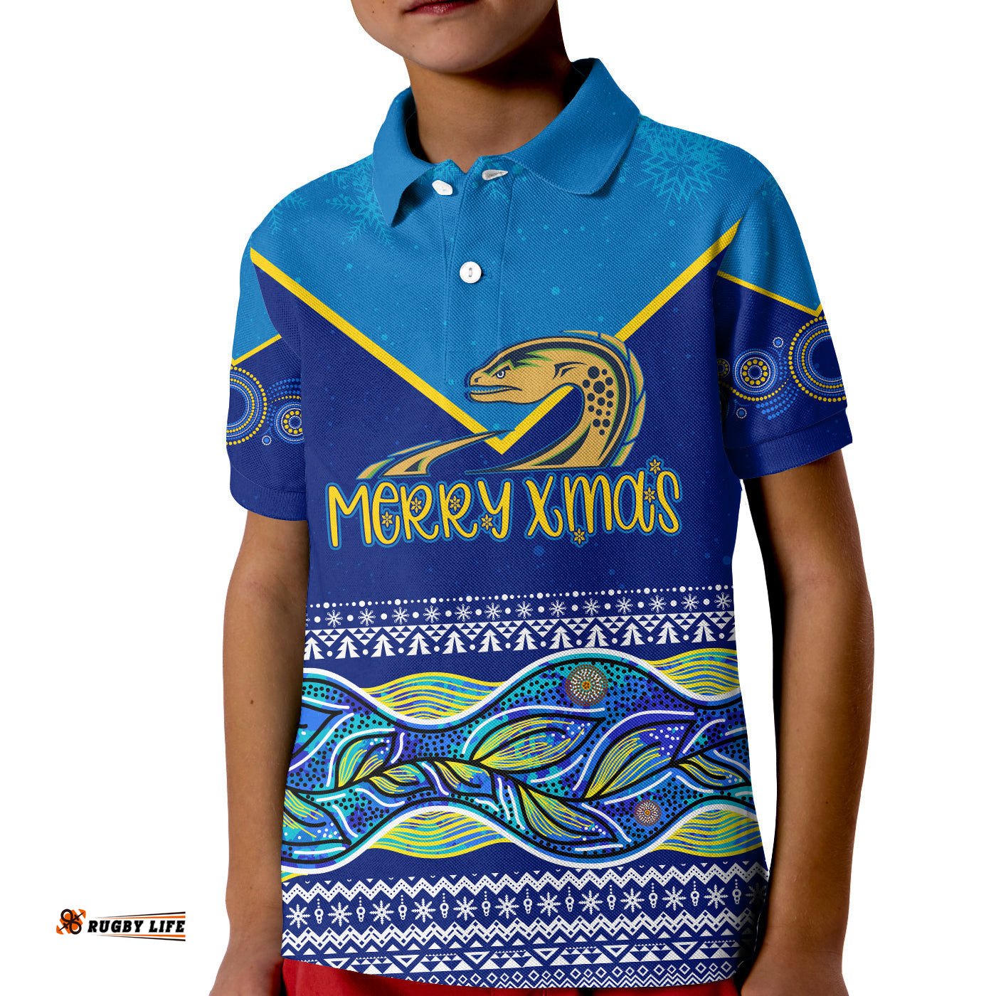 Indigenous Xmas Parra Eels Aboriginal Winter Theme KID Polo Shirt