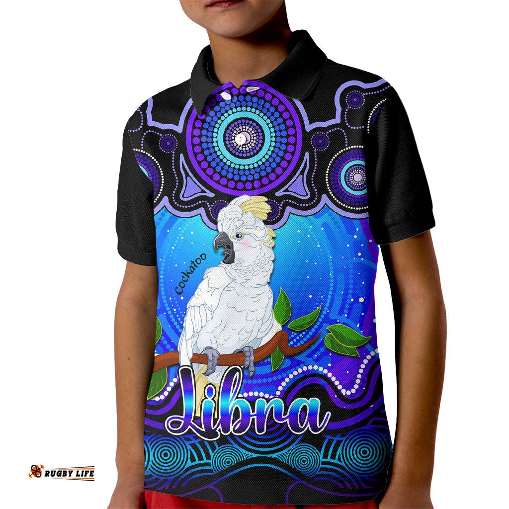 Personalised Australia Libra Cockatoo Zodiac Kid Polo Shirt Auz Astrology Aboriginal - Blue