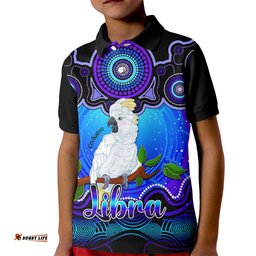 Personalised Australia Libra Cockatoo Zodiac Kid Polo Shirt Auz Astrology Aboriginal - Blue