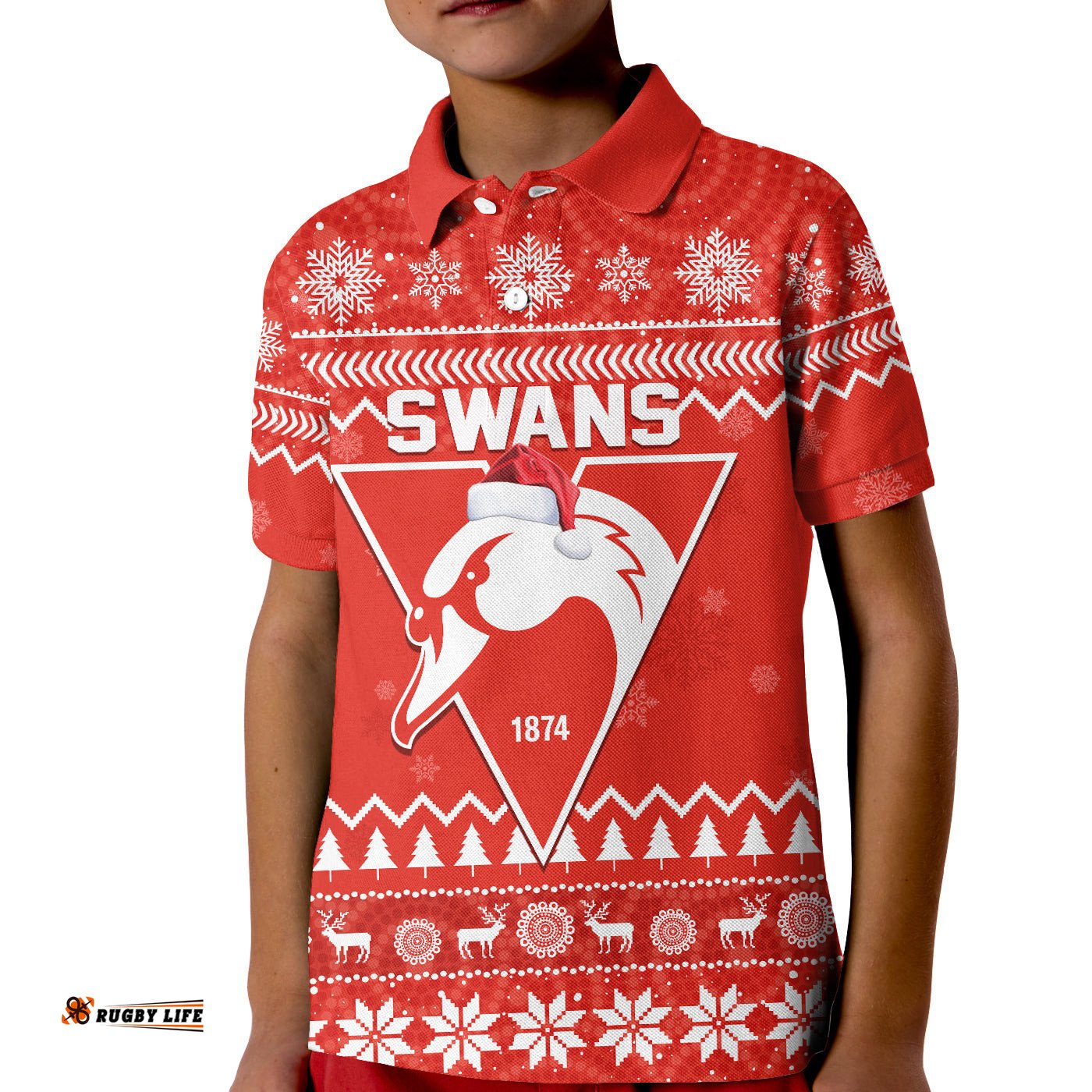 Custom Personalised Swans Football Christmas Polo Shirt KID Sydney Indigenous Merry Xmas