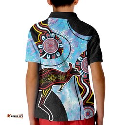 Australia Opal Kid Polo Shirt Aussie Kangaroo Aboriginal Art