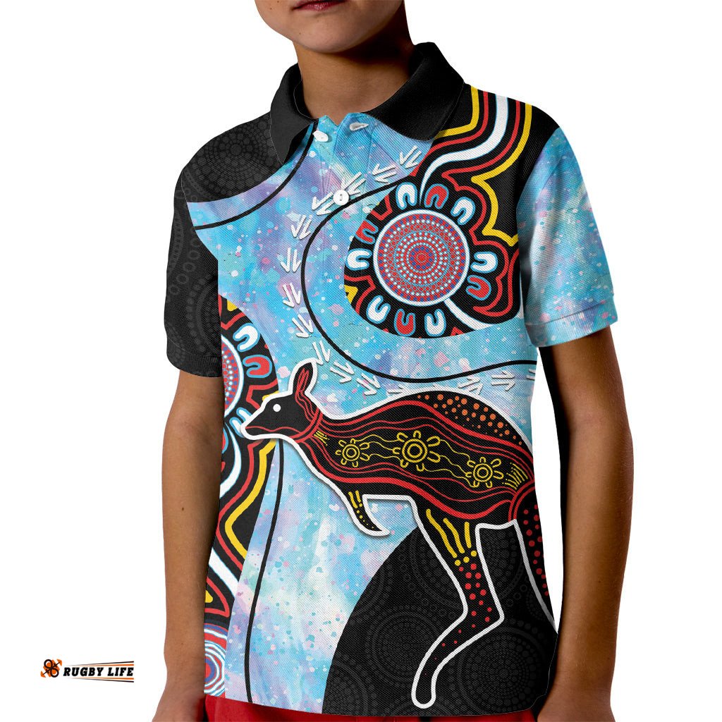 Australia Opal Kid Polo Shirt Aussie Kangaroo Aboriginal Art