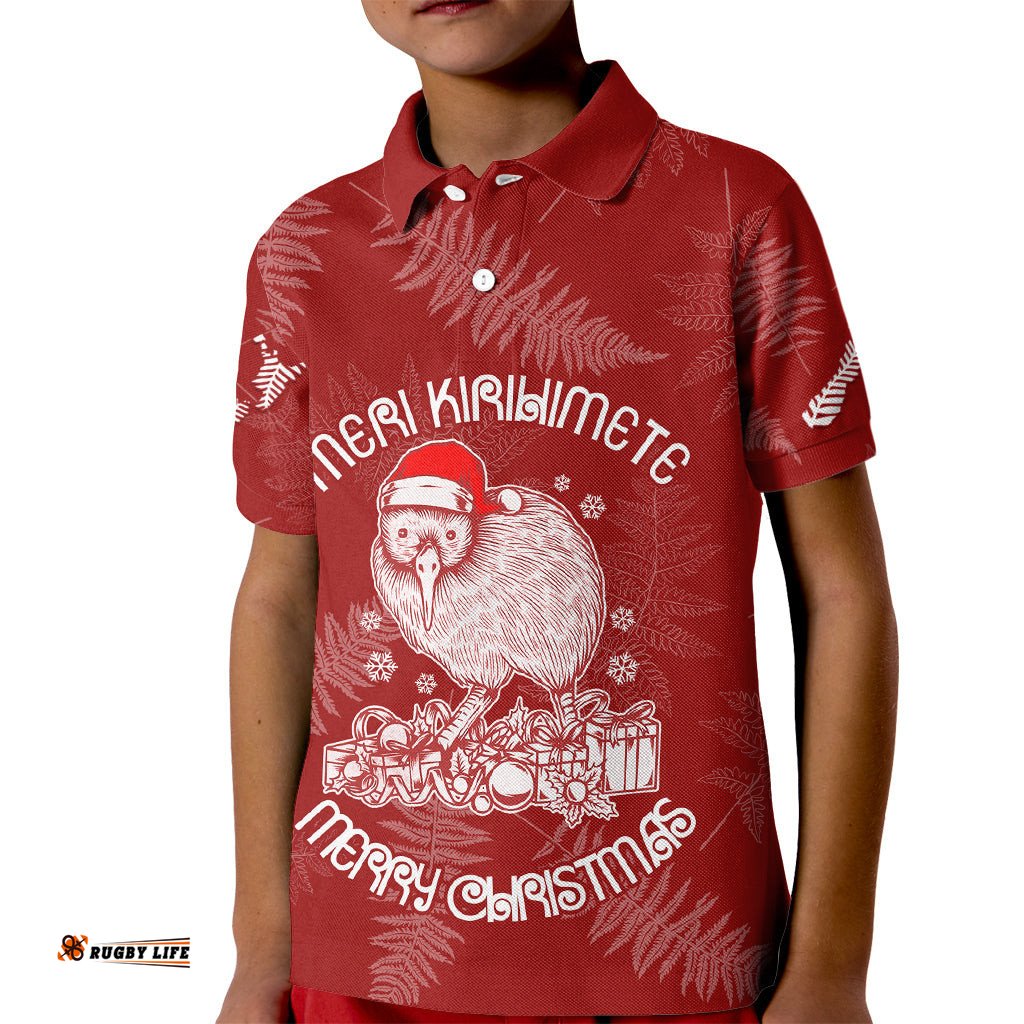 New Zealand Christmas Kid Polo Shirt Silver Fern Mix Kiwi Bird Ver01