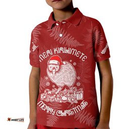 New Zealand Christmas Kid Polo Shirt Silver Fern Mix Kiwi Bird Ver01