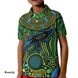 Aboriginal Green - Crocodine Abstract Art Pattern Kid Polo Shirt TS04