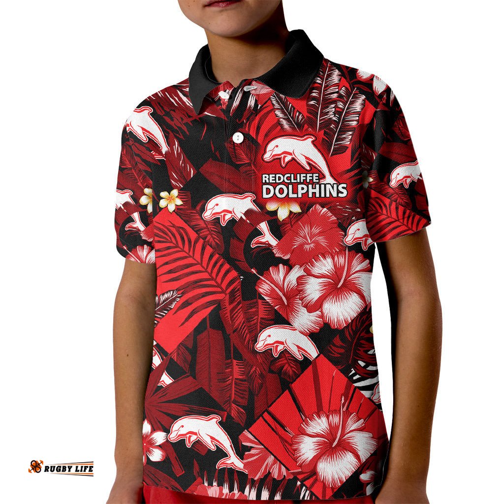 Dolphins Rugby Kid Polo Shirt Fashion Tropical Jungle Flowers