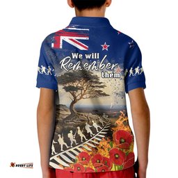 New Zealand ANZAC Day Kid Polo Shirt The Lonesome Pine With Soldier Fern