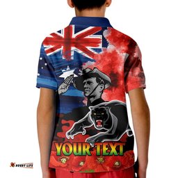 Custom Personalised ANZAC Panthers Rugby Kid Polo Shirt We Shall Remember