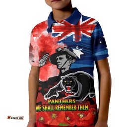 Custom Personalised ANZAC Panthers Rugby Kid Polo Shirt We Shall Remember