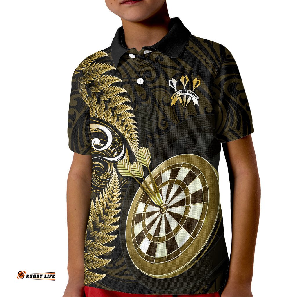 New Zealand Darts Kid Polo Shirt Happiness Is A Tight Threesome Maori Gold