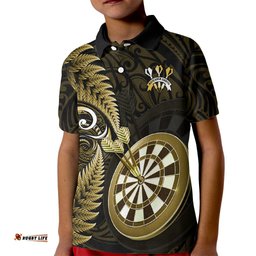 New Zealand Darts Kid Polo Shirt Happiness Is A Tight Threesome Maori Gold