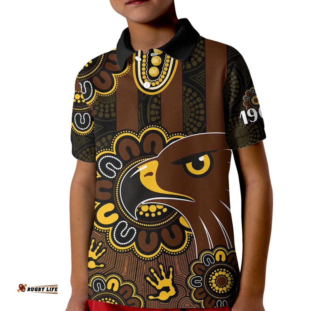 Custom Personalised AFL Hawthorn Hawks 1902 Aboriginal Kid Polo Shirt