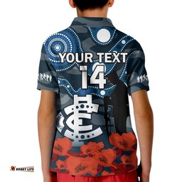 Custom Text And Number Carlton Football ANZACPolo Shirt KID Blues Aboriginal Mix Poppy Camouflage