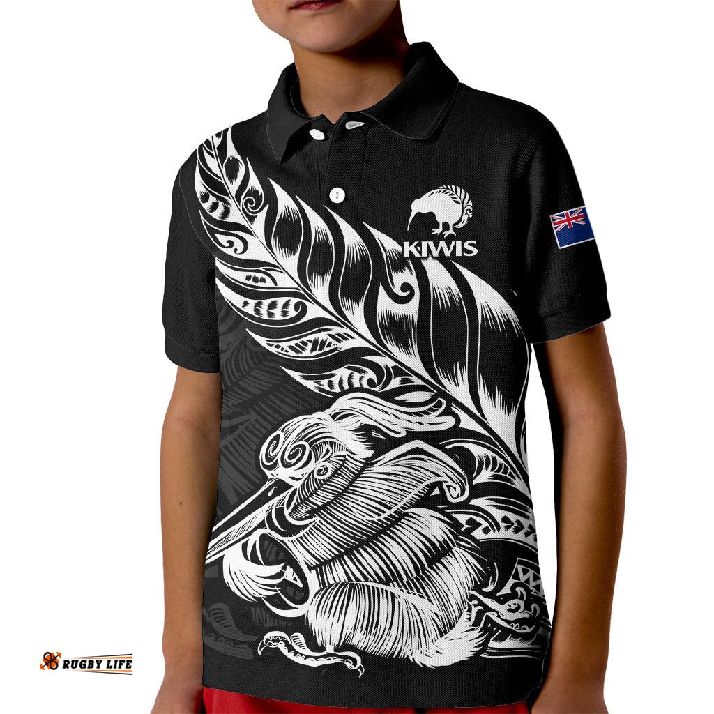 Custom Text And Number New Zealand Kiwi Rugby Kid Polo Shirt