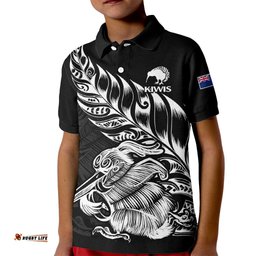 Custom Text And Number New Zealand Kiwi Rugby Kid Polo Shirt