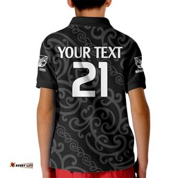 Custom Text And Number New Zealand Warriors Rugby Kid Polo Shirt Proud to Maori Warriors