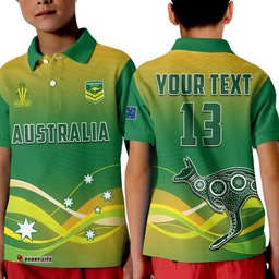 Custom Text and Number Australia Rugby Polo Shirt KID Champions RLWC Kangaroos World Cup Rugby