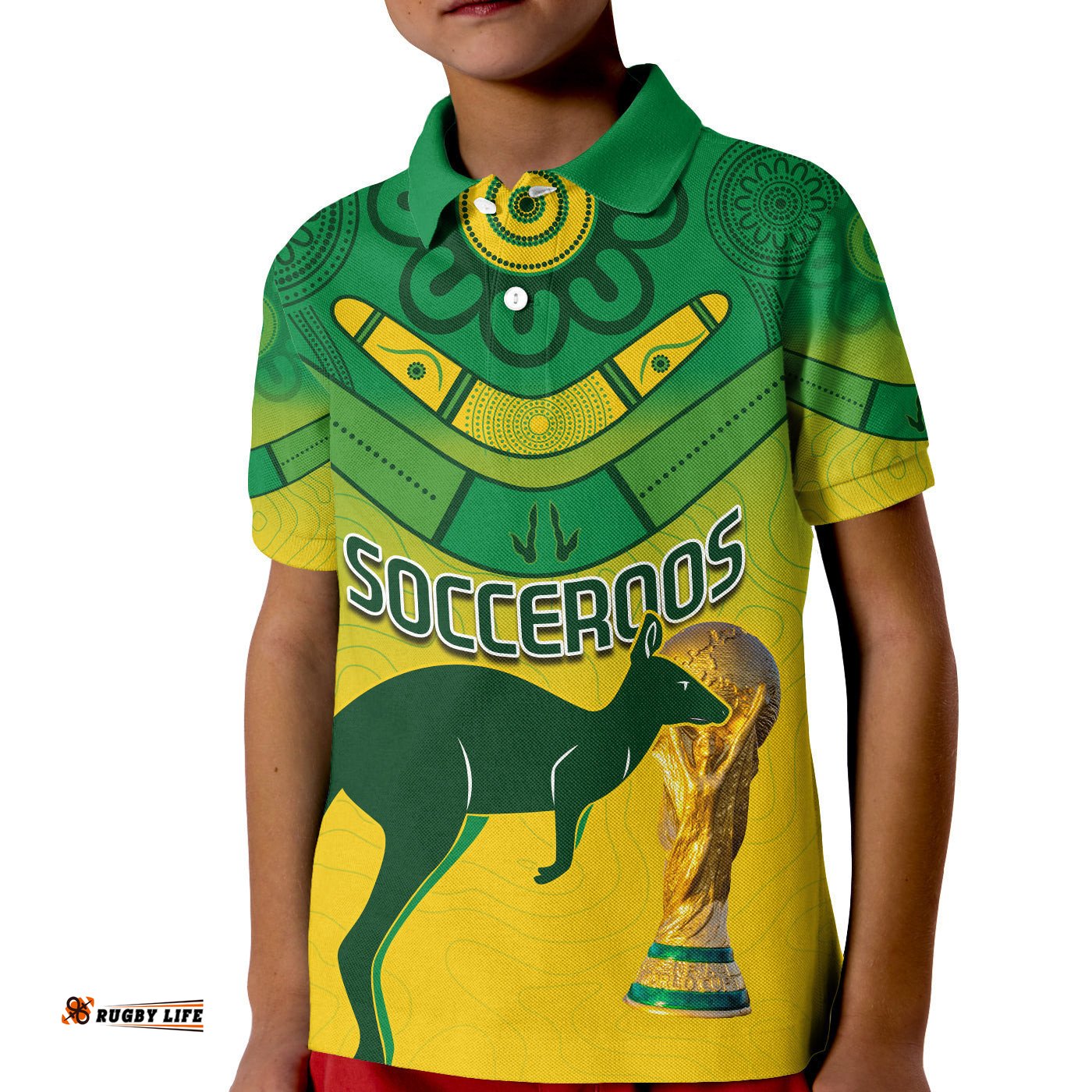 Australia Soccer Polo Shirt KID World Cup Socceroos We Are Champions