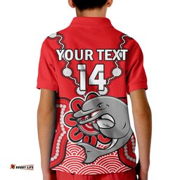 Custom Text And Number Dolphins Rugby Polo Shirt KID Indigenous Black Artsy