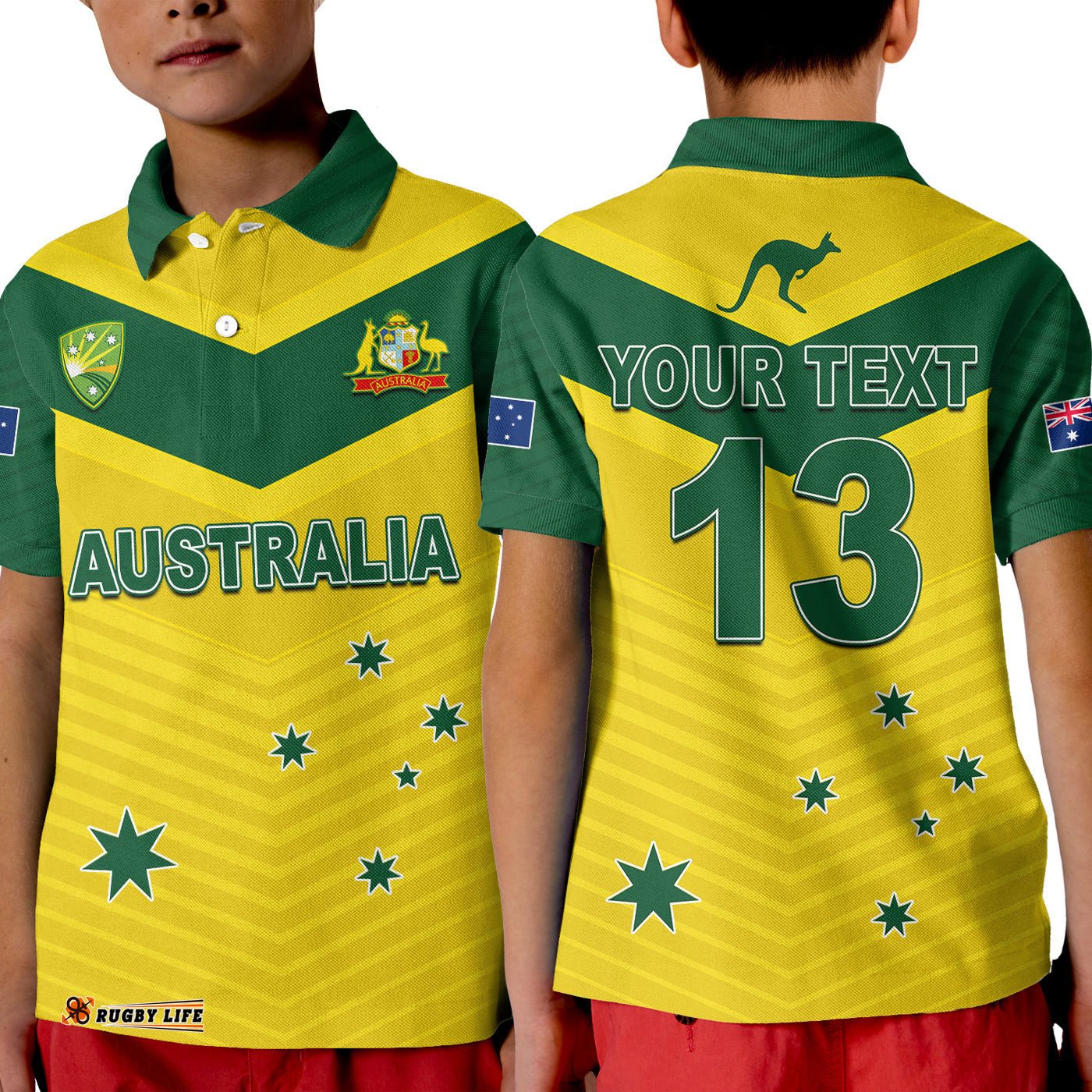Custom Text and Number Australia Cricket Polo Shirt KID Go Aussie Champions