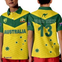 Custom Text and Number Australia Cricket Polo Shirt KID Go Aussie Champions