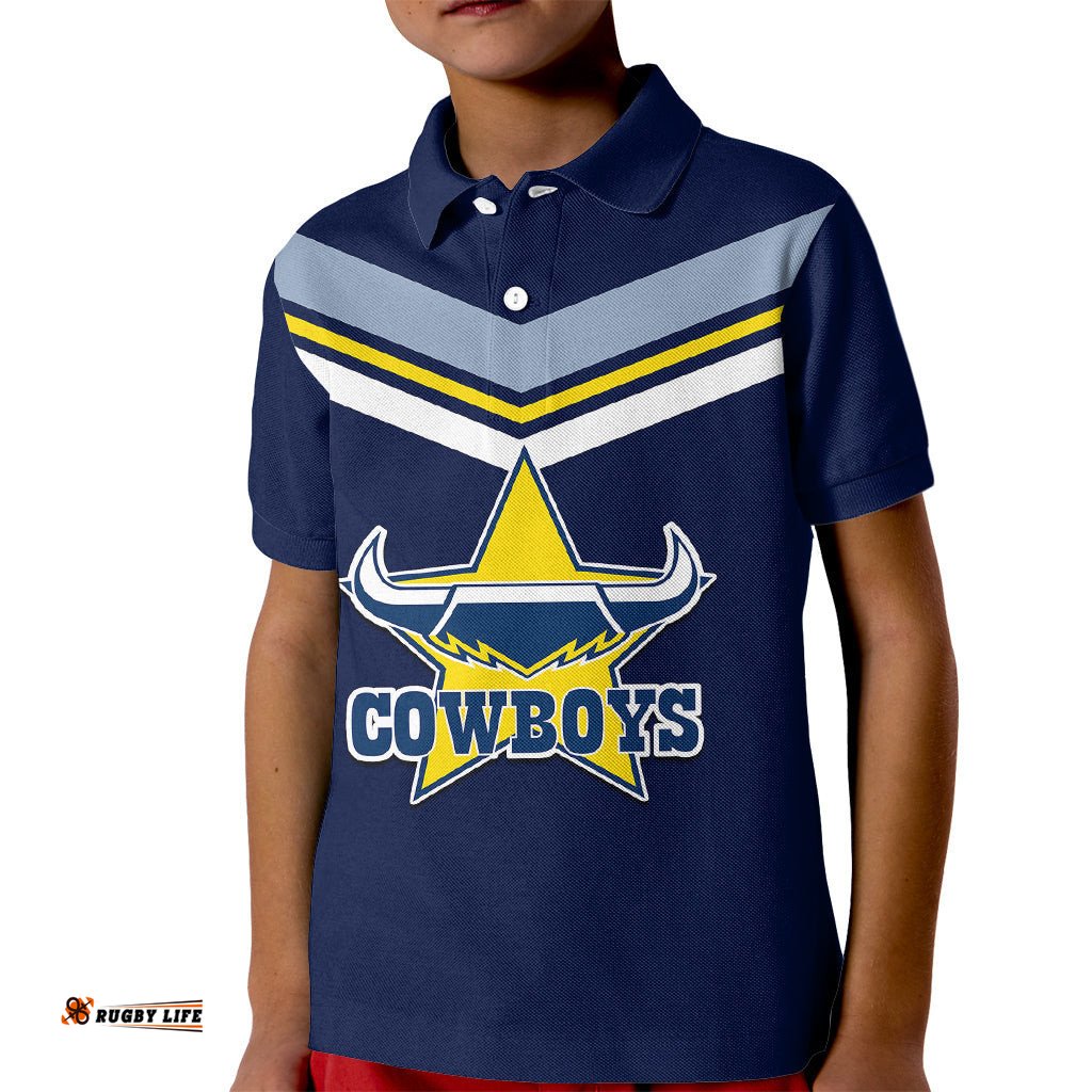 Custom Text And Number NRL Cowboys Kid Polo Shirt New JerseyBlue