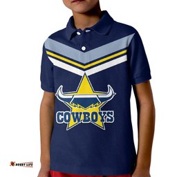 Custom Text And Number NRL Cowboys Kid Polo Shirt New JerseyBlue