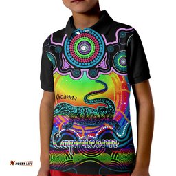Personalised Australia Capricorn Goanna Zodiac Kid Polo Shirt Auz Astrology Aboriginal - Rainbow